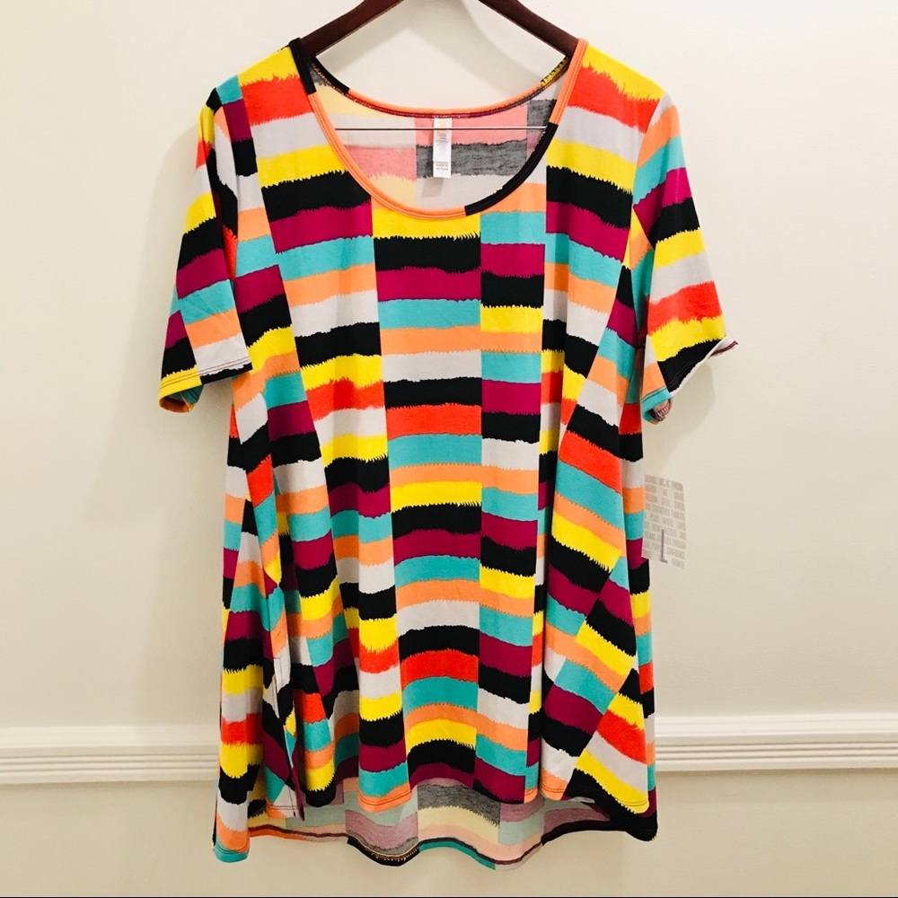 NWT Lularoe Perfect T large yellow orange black tee shirt top